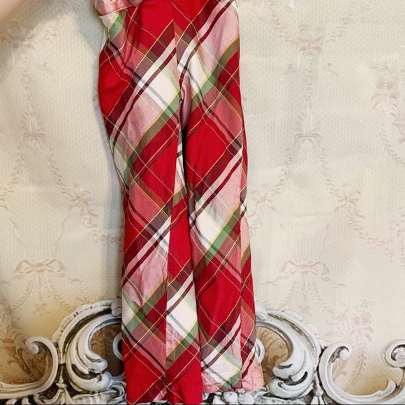 Plaid Silk Pants Red Plaid Holiday Christmas Girl NYC Luxury Prep - Picture 2 of 5